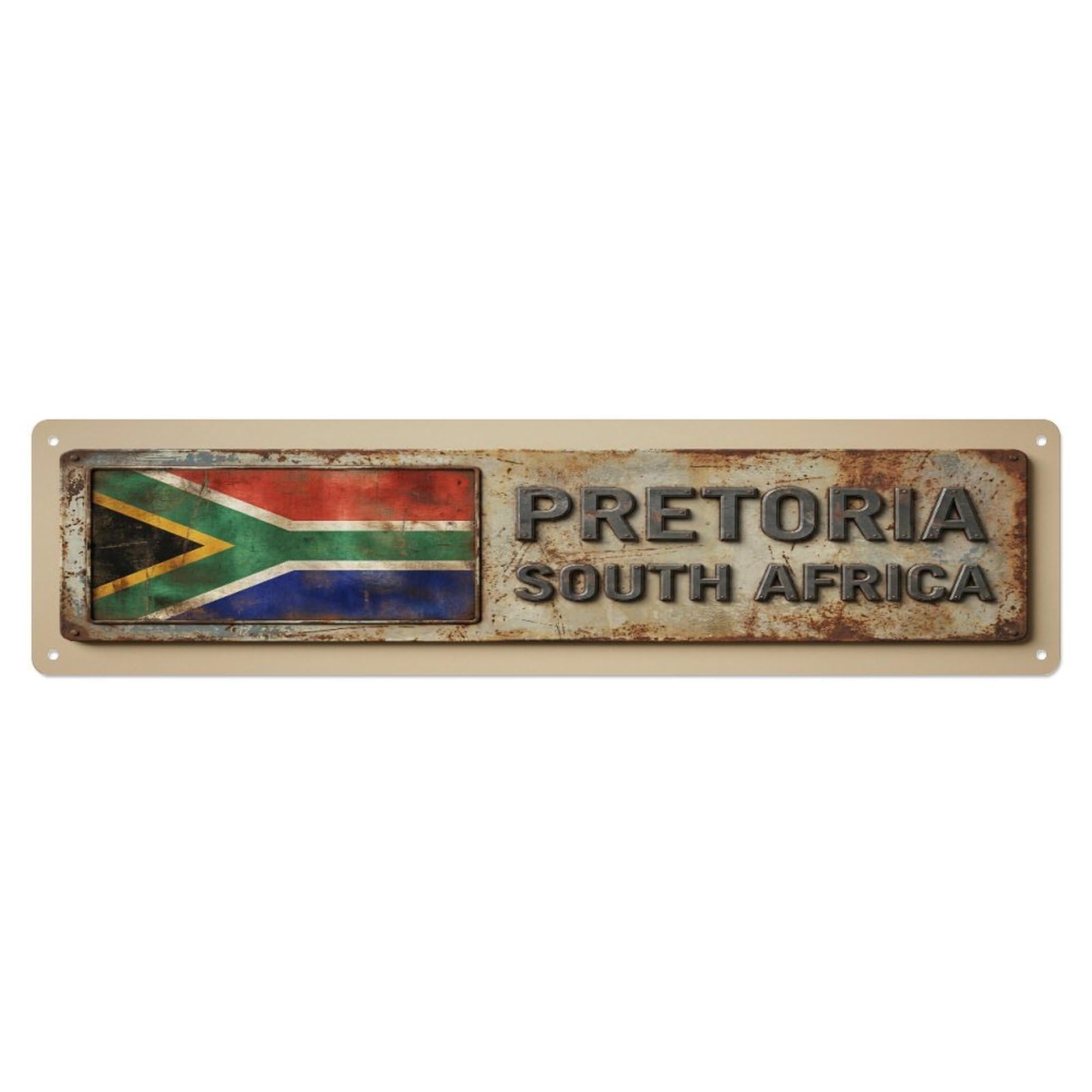 Vintage Pretoria South Africa Flag Decor Rustic Travel Metal Tin Sign