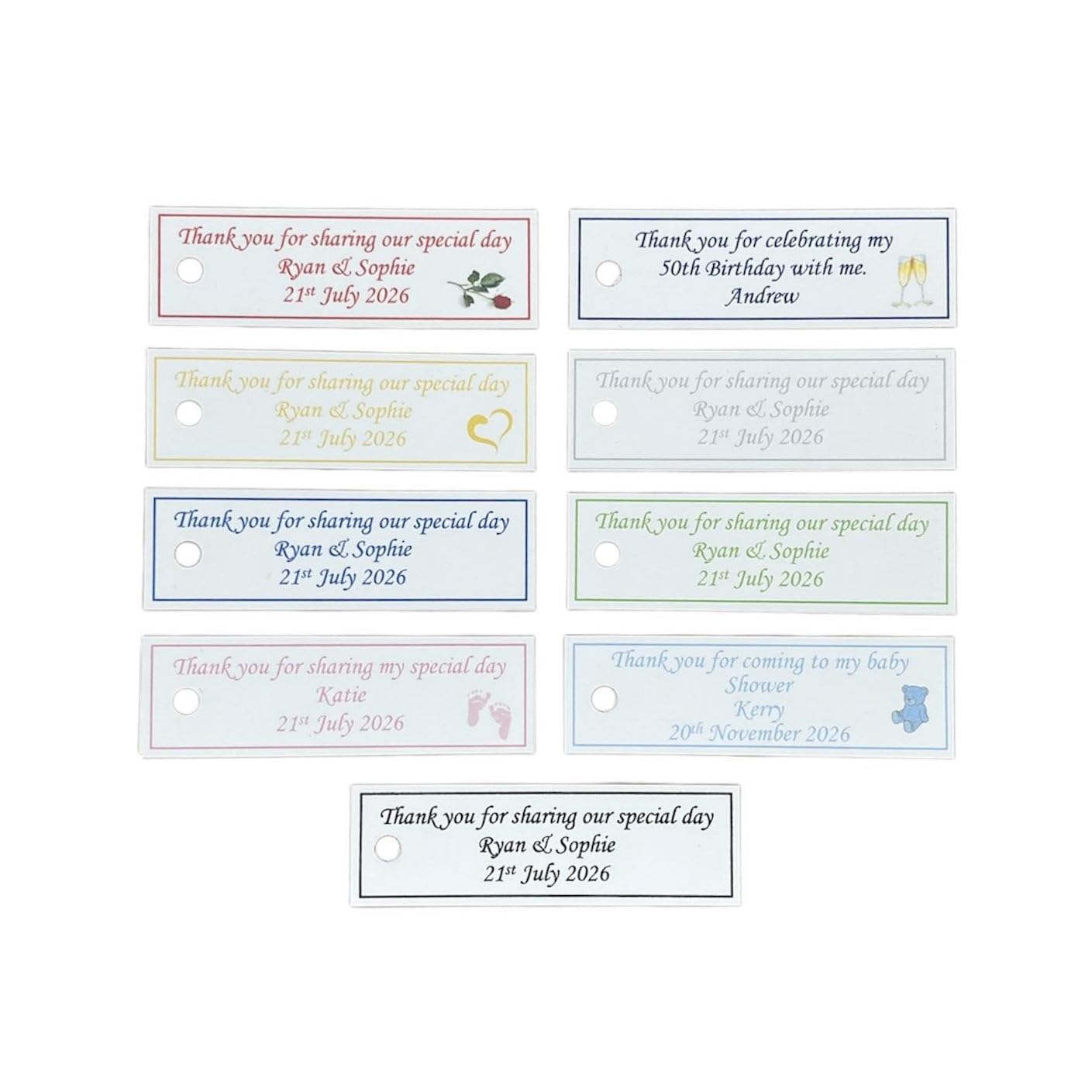 50 x Personalised Wedding Favour Tags Christening Hen Gift Birthday Any Colour (Ivory)