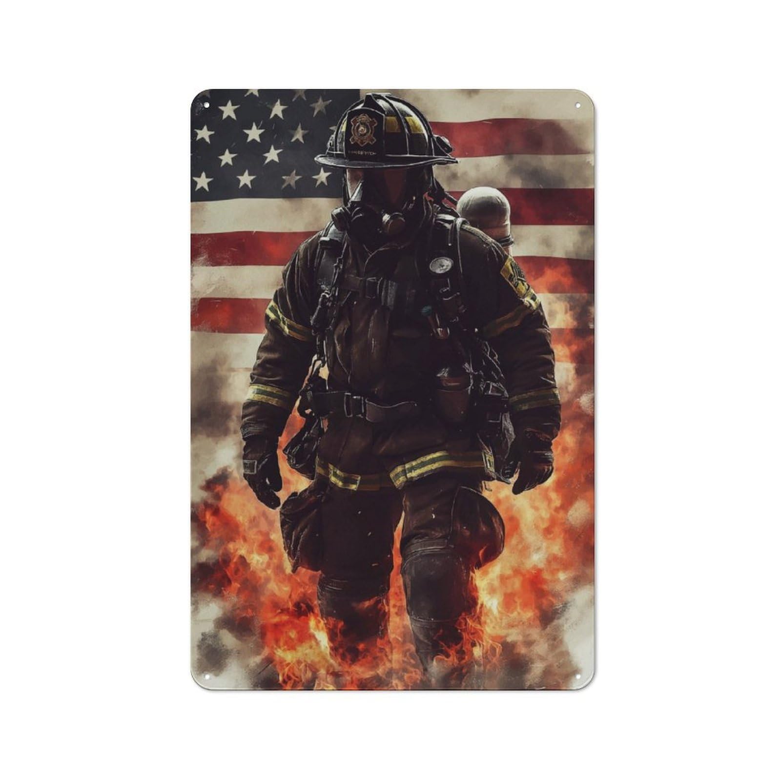 Junmoney Firefighter In Flames Industrial-Style Metal Plaque 30X20cm For Hallway Wall, A Winter Wall Decor Update For Hallway Decor Lovers