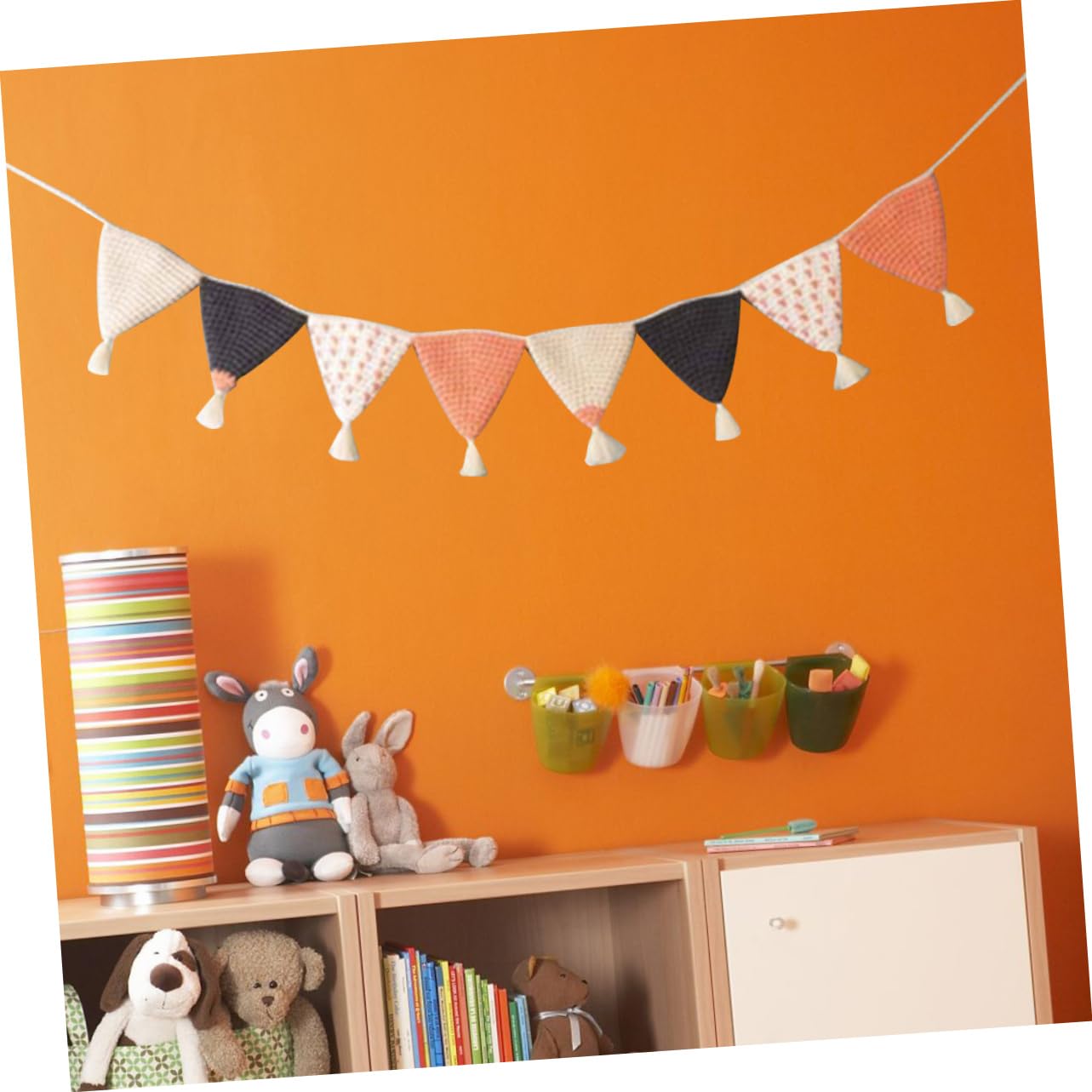 Toyvian 2piezas Banderines De Triángulo De Algodón Para Decoración De Cumpleaños y Shower Guirnalda De Crochet Para Habitaciones Infantiles Naranja