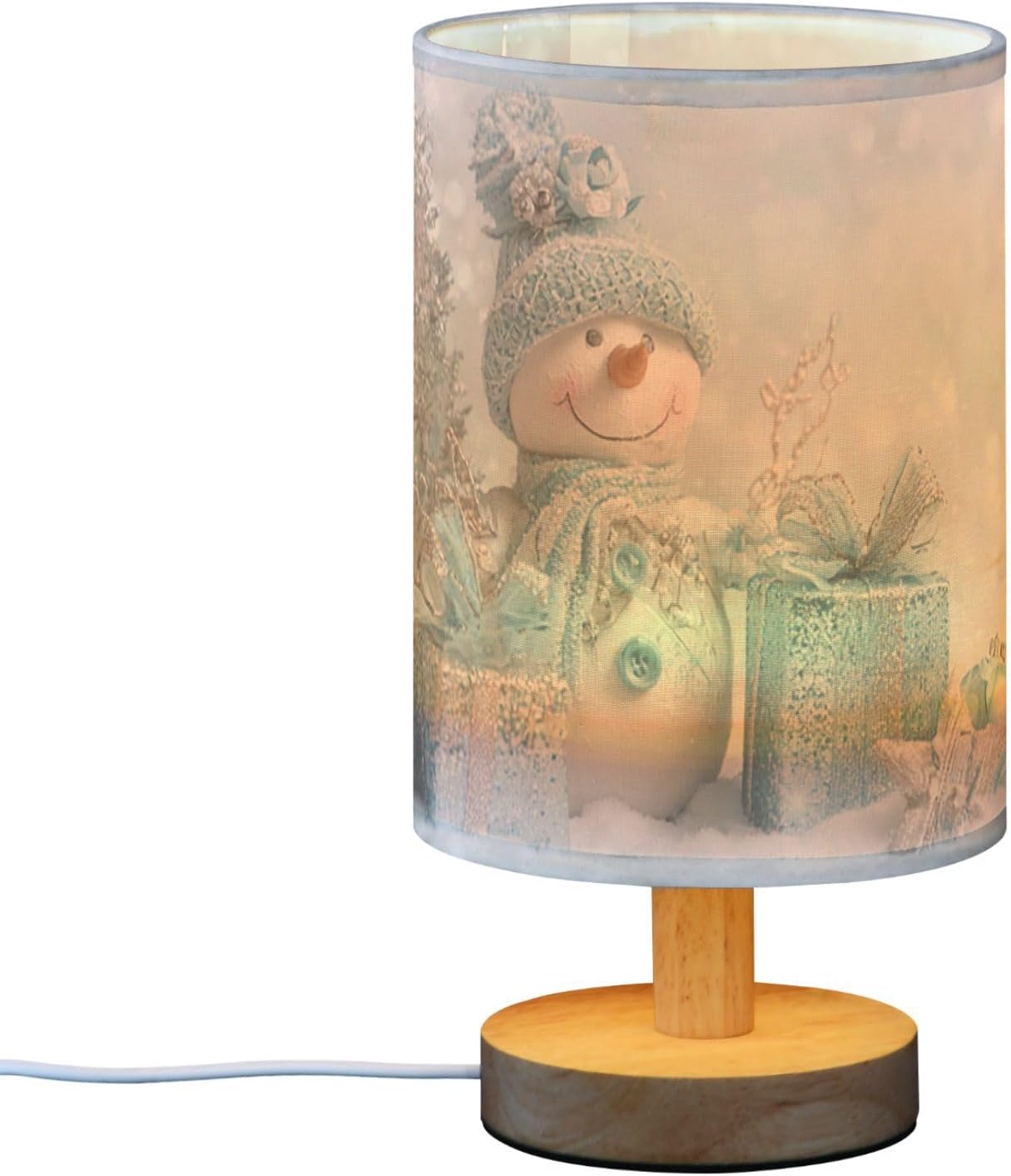 Pfrewn Christmas Winter Table Lamp with USB Port Snowman Snowflake Gifts Blue Silver Bedside Lamps for Nightstand Small Desk Reading Lamp for Kids Room Living Room Office Dorm