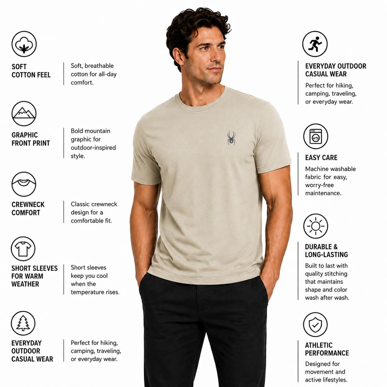 Spyder Camisetas para hombre, mezcla de algodón suave, manga corta, cuello redondo, camisetas casuales para uso diario