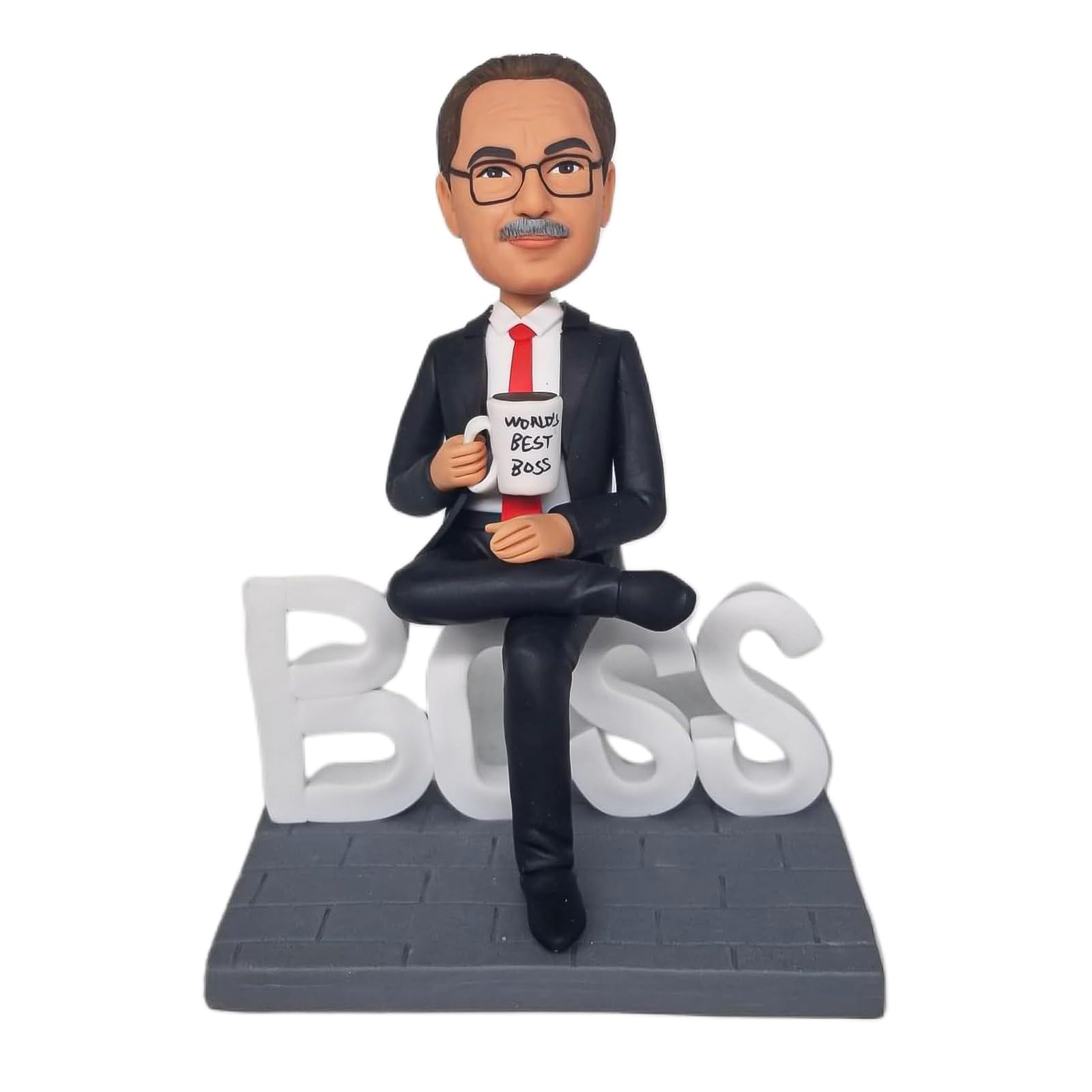 mydedor Custom Bobblehead for Successful Men in Black Suit, Personalized Executive Figurine from Photo - Handmade Sculpture Gift for Boss, Husband, Dad, Retirement & Promotion