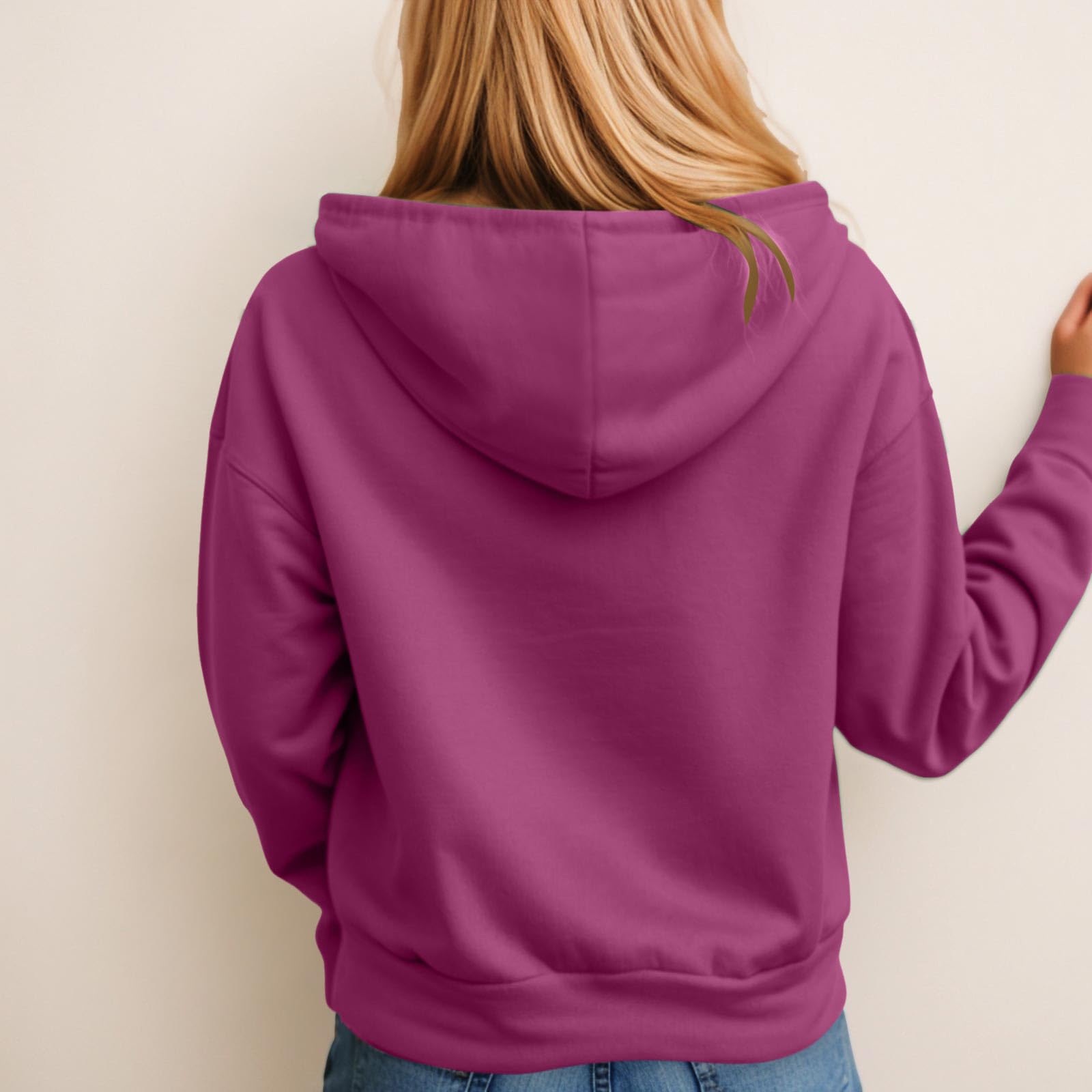 Felpa con Cappuccio da Donna, Tinta Unita, con Scollo a V, Bottoni, Coulisse e Tasche Anteriori, alla Moda Autunno e Inverno Felpe Sportive Offerta