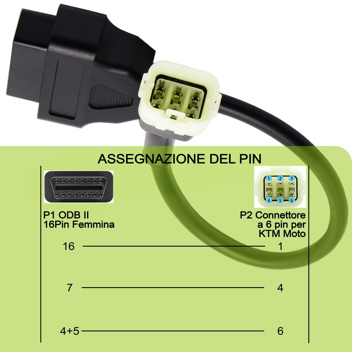 Cavo adattatore diagnostico OBD2 OBDII 6 Pin a 16 Pin compatibile con KTM Moto