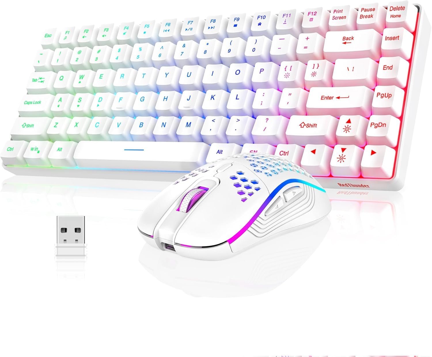 RedThunder K84 Wireless Keyboard and Mouse Combo, Rainbow Backlit Rechargeable Battery, 75% Layout 84 Keys TKL Ultra Compact Gaming Keyboard & Lightweight 3200 DPI Honeycomb Optical Mouse (White)