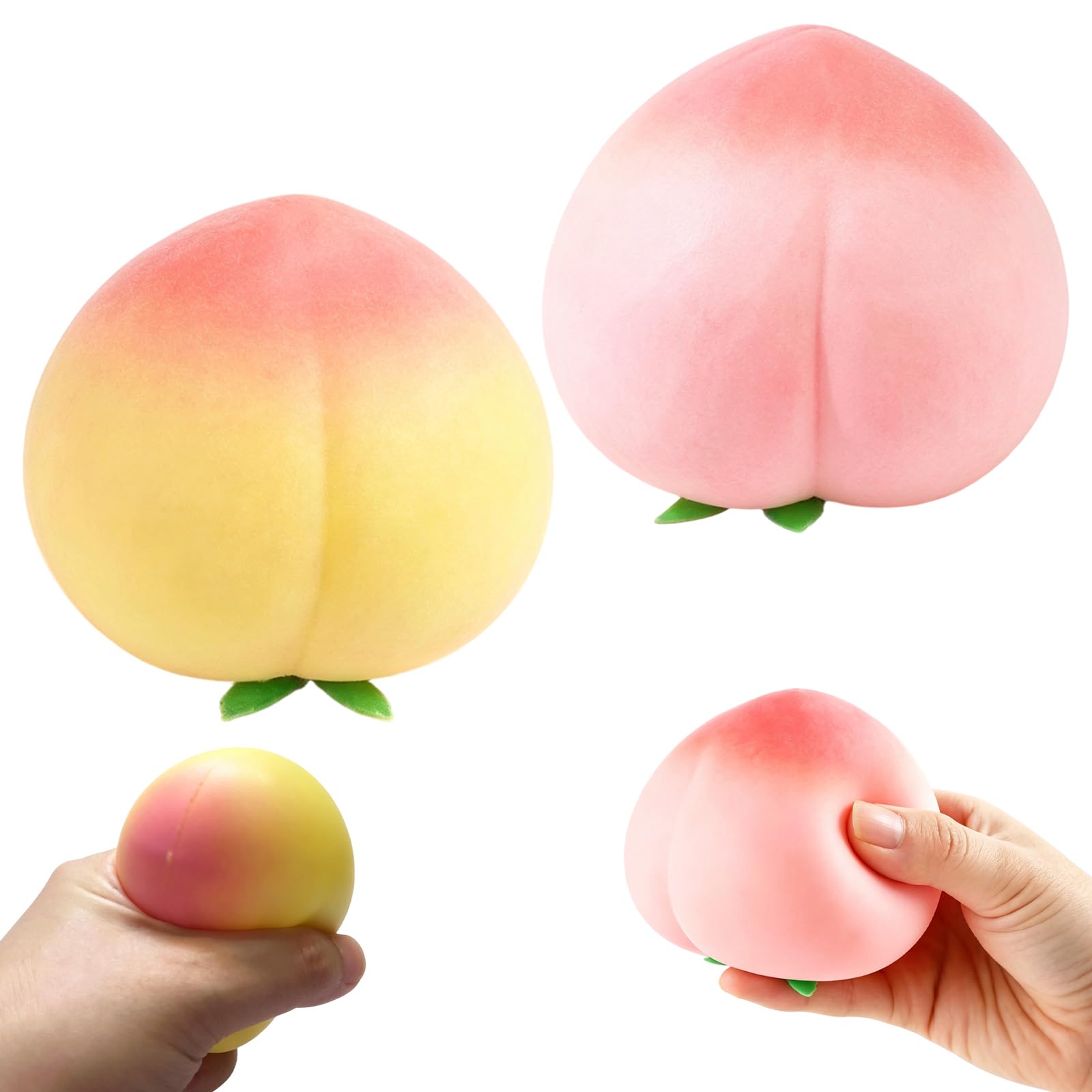 2Pcs Peach Slow Rise Squishy, Slow Rising Food Squishies, Viral Soft Squeeze Fidget for Anxiety Relief, Sensory for Adults, Office Desk Novelty Gift (2* Peach)