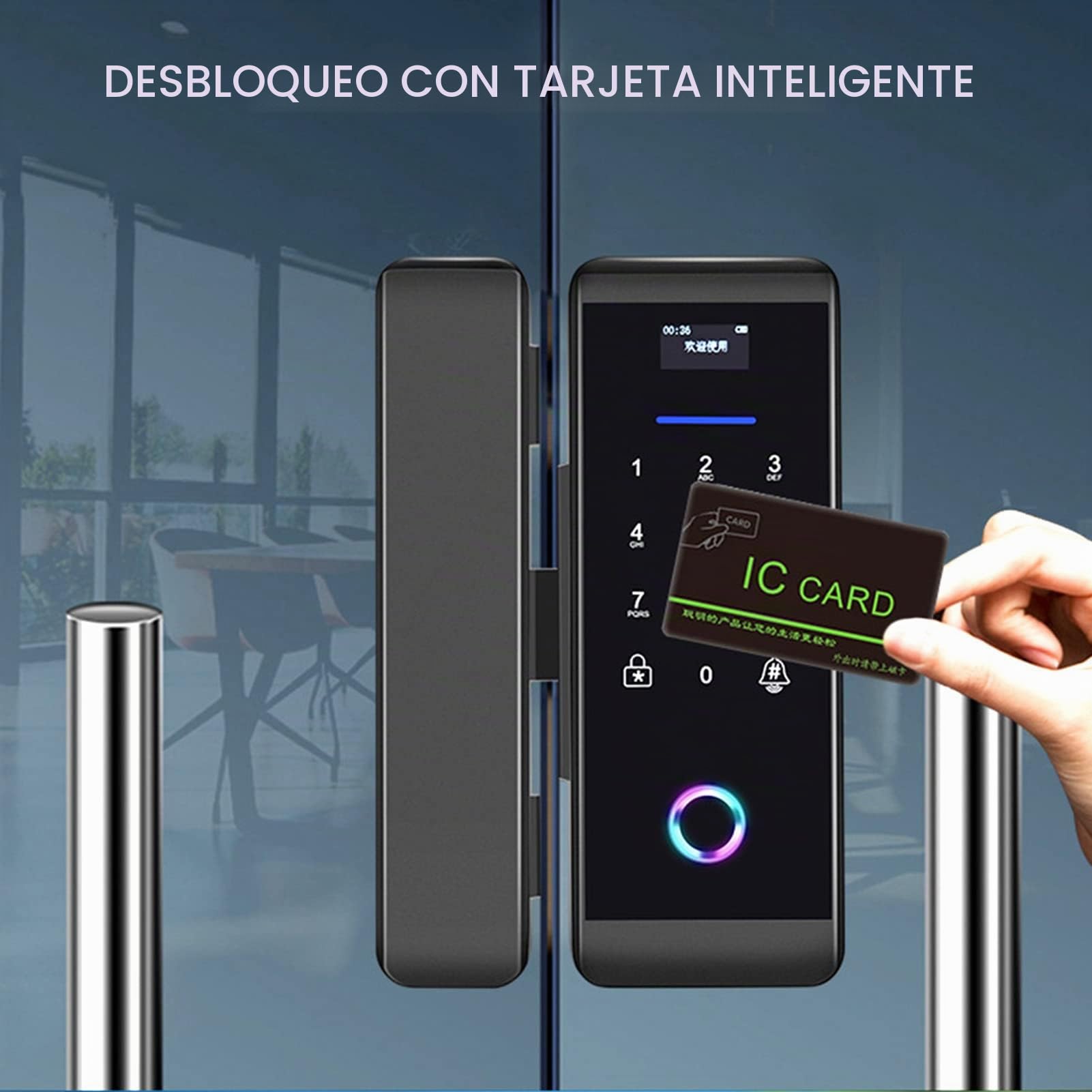 Cerradura de Puerta de Vidrio Inteligente, Seguridad Electrónica, Contraseña Biométrica de Huellas Dactilares, Tarjeta IC, Aplicación Bluetooth, Desbloqueo Remoto, Sistema de Control de(negro)