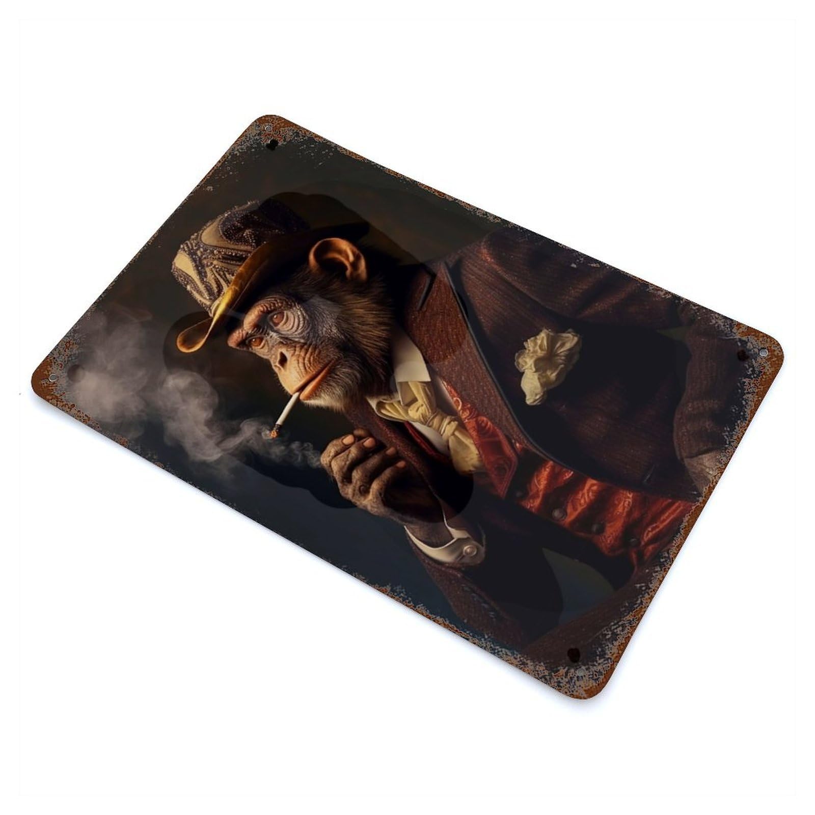 Garage Style Smoking Monkey Vintage Rust Metal Sign 11.8"x7.9", Retro Wall Decor for Bar And Workshop