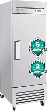 COOLCHEF 23 Cu Ft 27" Commercial Reach-In Freezer, Stainless Steel Single Door Upright,8 to 0F, R290, ETL DOE