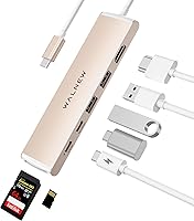 Vista 10 de WALNEW Hub USB-C 7 en 1 con HDMI 4K, 100 W PD, puerto de datos de 5 Gbps (1 tipo C y 2 USB 3.0), lector SD/TF, adaptador multipuerto Thunderbolt 4