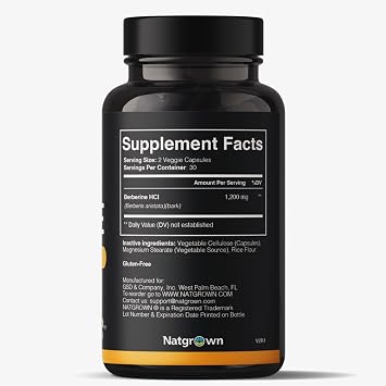 Natgrown Berberine Supplement - Berberine HCl 1200 mg Per Serving - Vegan, Gluten Free, Non-GMO - 60 Capsules