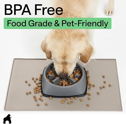 Miniatura 8 de GORILLA GRIP Alfombrilla de alimentación para mascotas 100% impermeable con bordes elevados de silicona libre de BPA, alfombrillas para comida