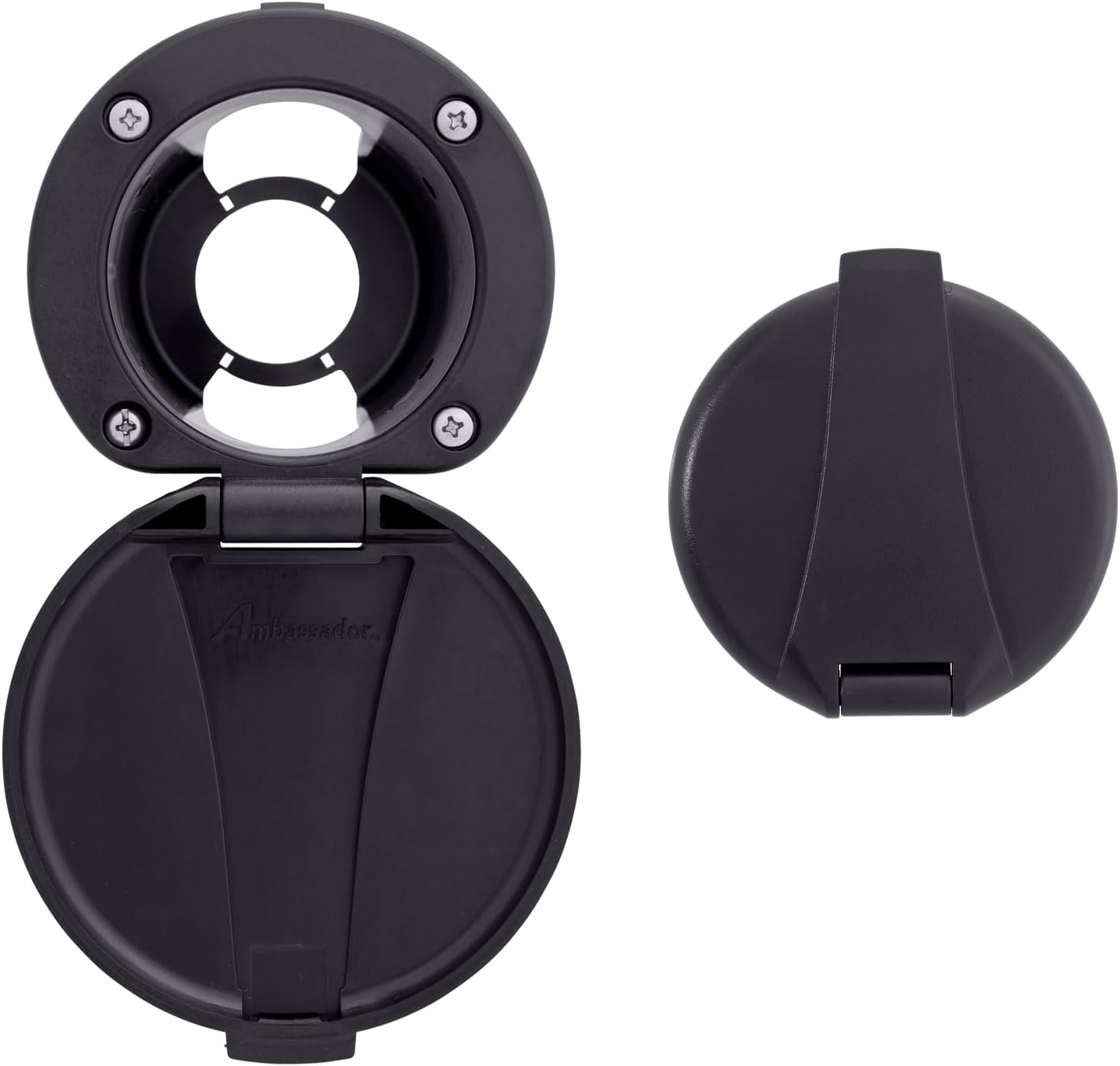 Ambassador Marine Recessed Cup & Lid Set (Plastic Lid), Black 136-0005-KP-W