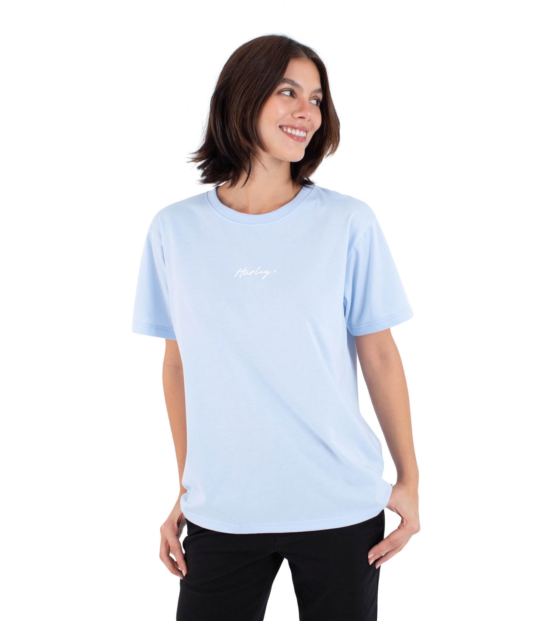 Hurley Womens Short Sleeve Script T-Shirt, Blue, M EU