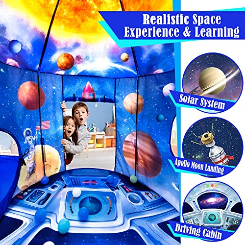 Image of PigPigPen 3pc Kids Play Tent for Boys with Ball Pit, Crawl Tunnel, Rocket Ship Tents for Toddlers, Baby Space World Playhouse Toys, Boys Indoor& Outdoor Play House, Perfect Kid's Gifts