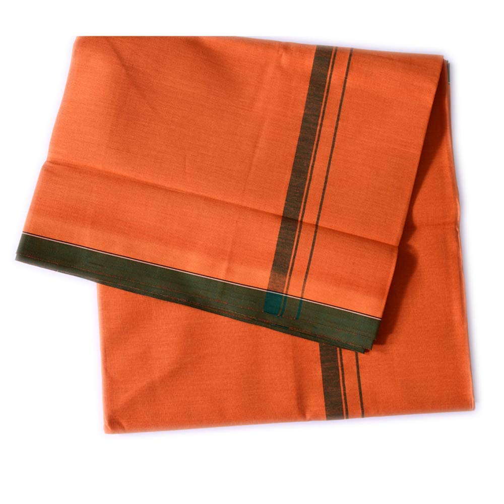 Men's Kerala Handloom Cotton Dhoti/Mundu (Saffron/Kaavi, Free Size)-image-7