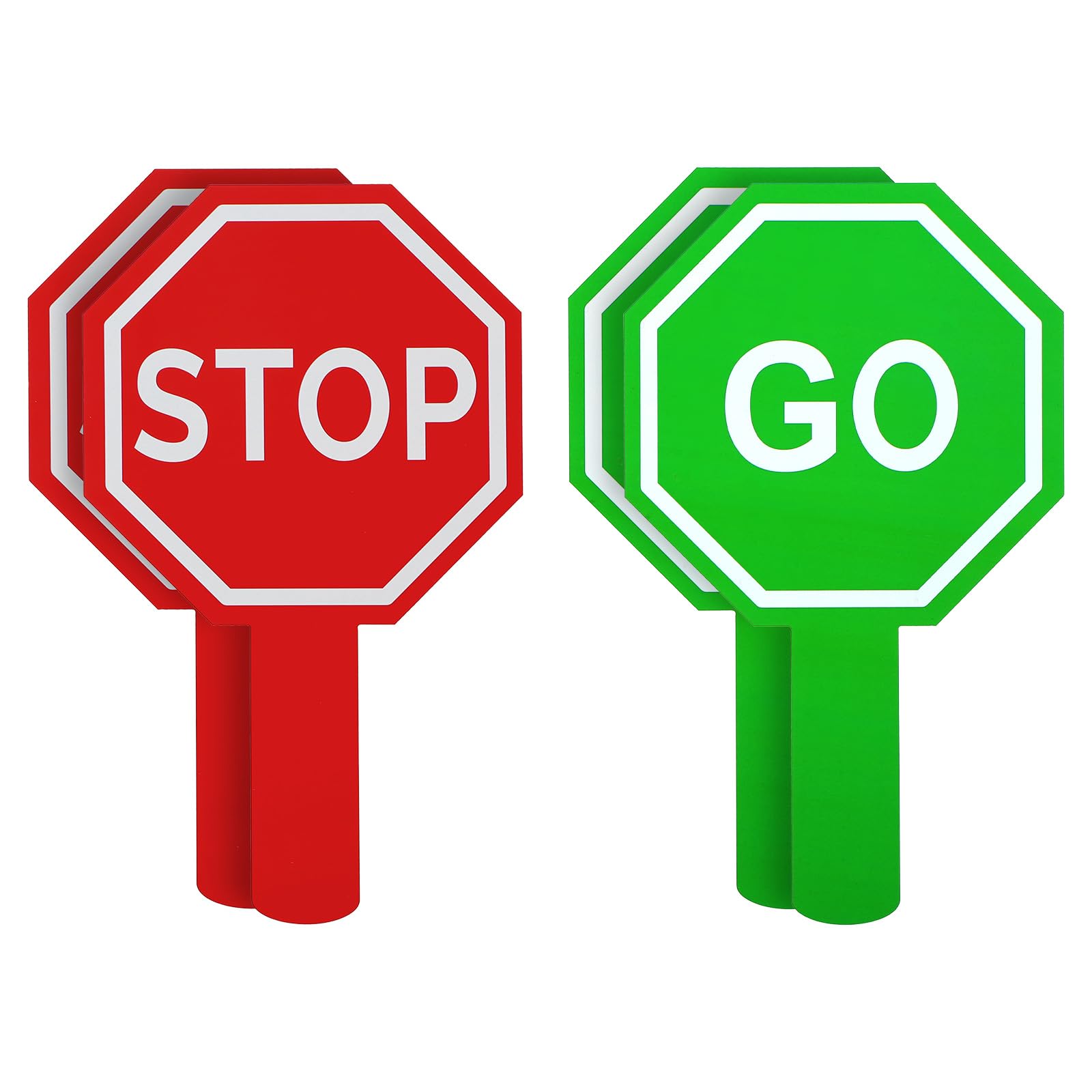 Sibba 4 x Double Sided Stop/Go Traffic Sign with Handle Waterproof Crossing Guard Stop Sign Street Slow Handheld Plastic Paddle Red & Green Warning Reflective Signs for Garage Safety Parking Directing