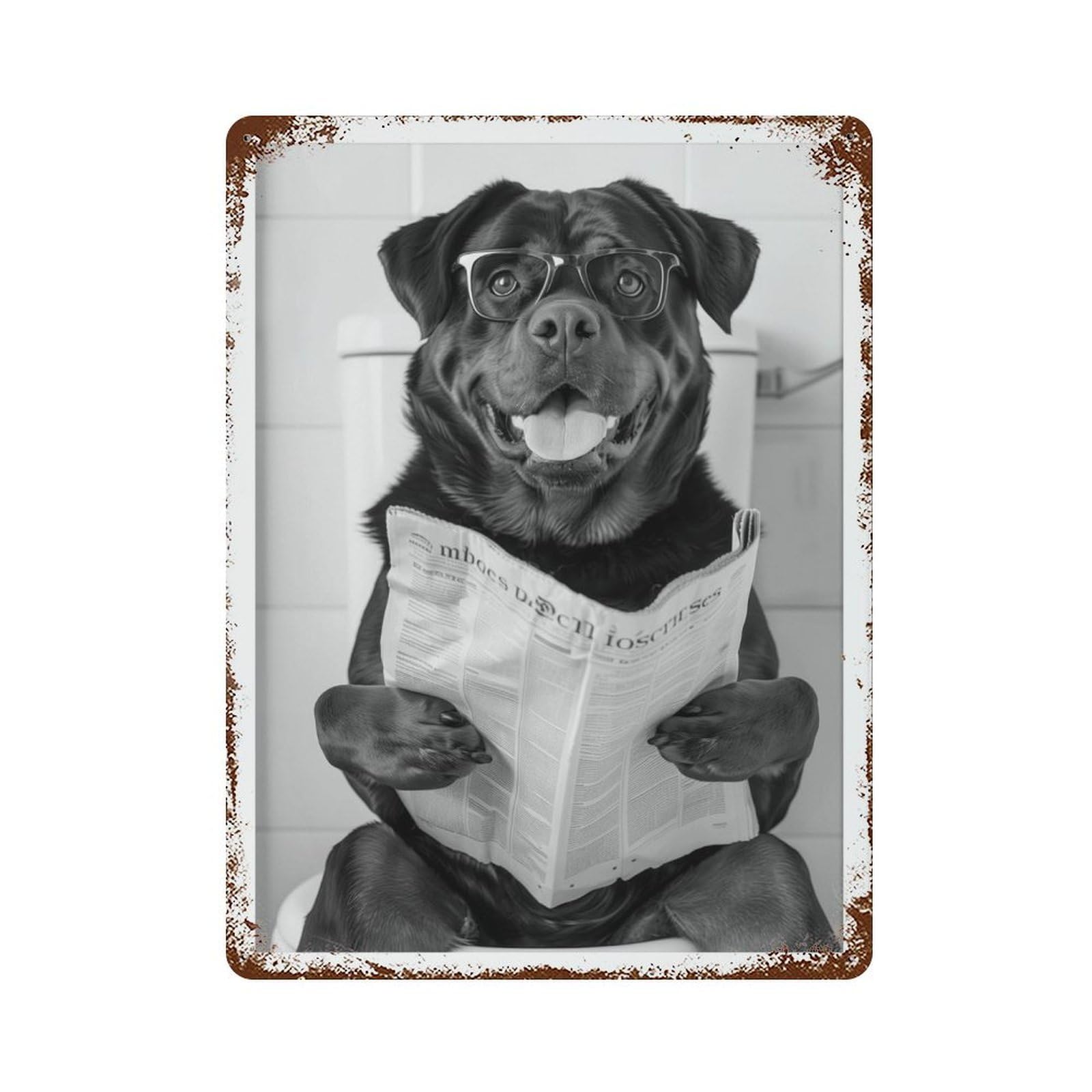 xiaoxiaoshen Rottweiler on Toilet Funny Dog Newspaper Wall Decor Art Metal Tin Poster Modern Home Decor Art Home Bar Shop Decorations Vintage Sign 40x30cm