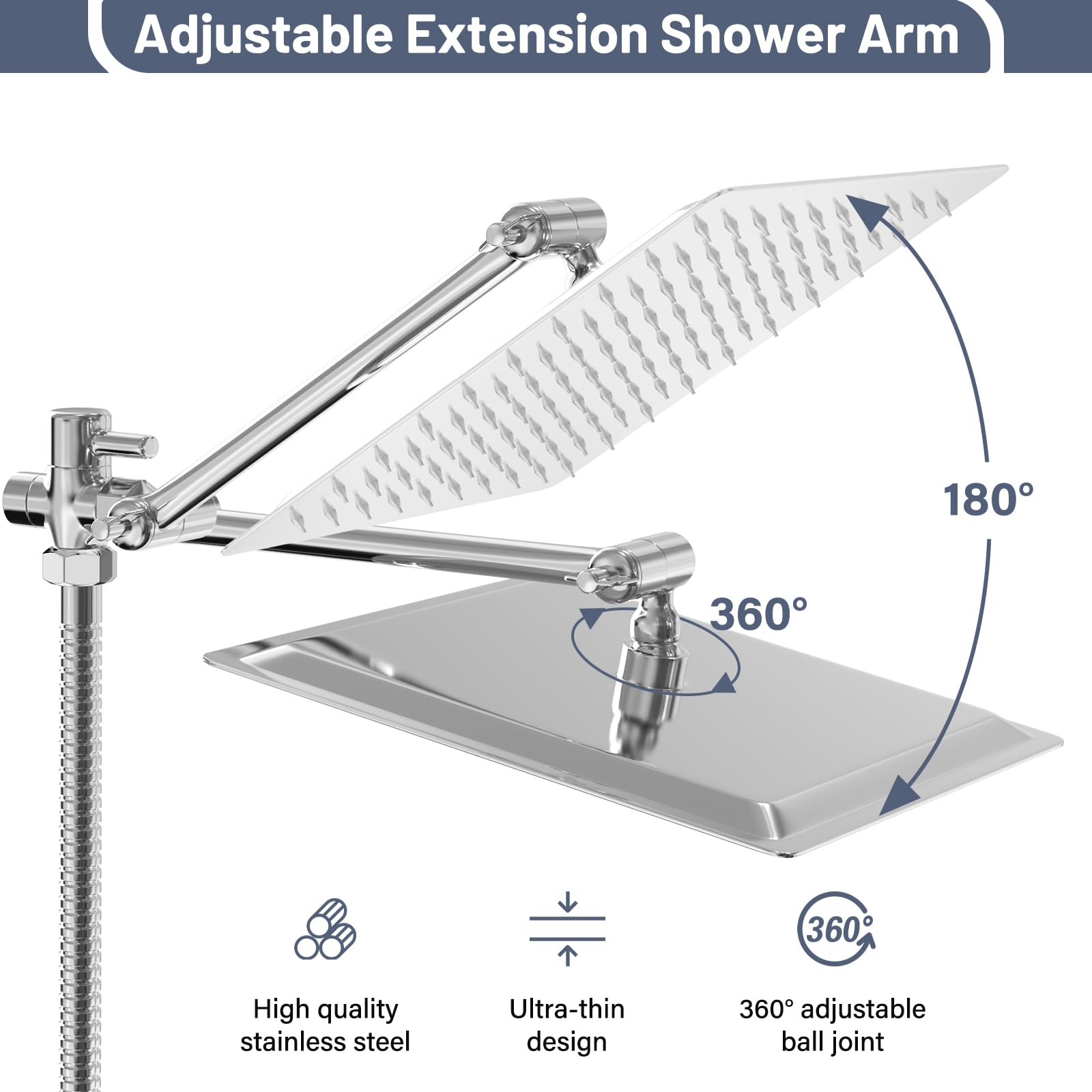 Soffione doccia 5 in 1, soffione doccia a pioggia da 25,4 cm con combinazione spray portatile, soffione doccia ad alta pressione a 3 vie con braccio di estensione da 10,5 pollici, soffione