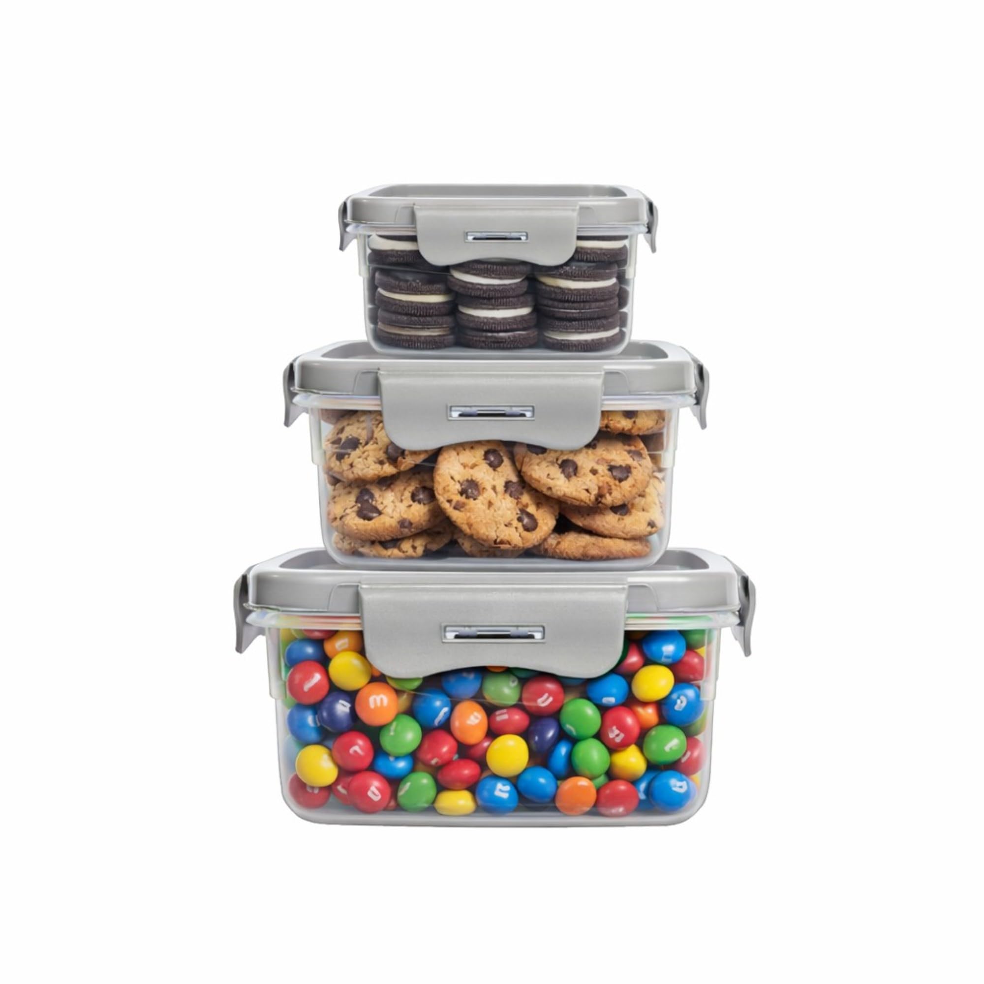 Photo 1 of *** ONLY THE BIG ONE** FreshStack Rectangular Plastic Food Storage Containers with Lids Set of 3 15oz, 30oz, 74.5oz Square 4 Snap Lock Airtight Leakproof BPA Free Microwave Freezer Safe Kitchen Storage