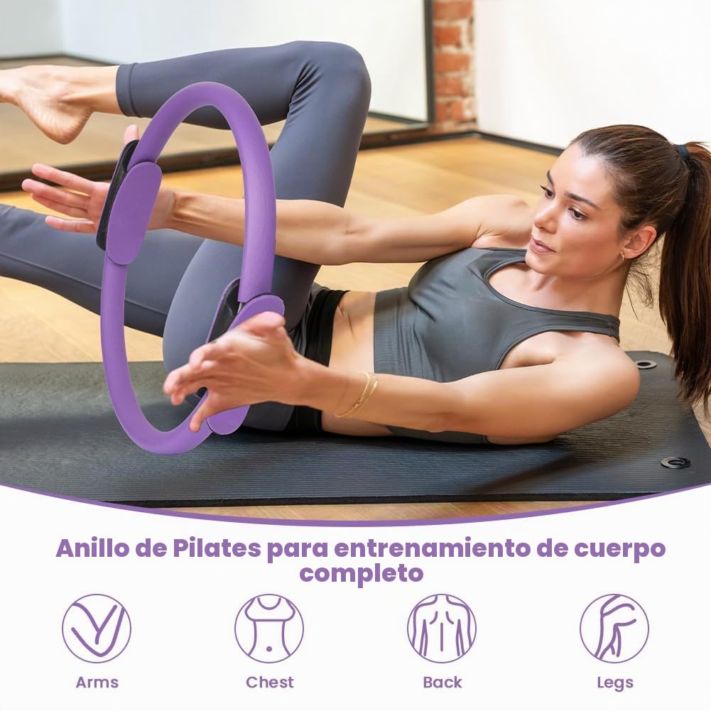 6 Kit Pilates en Casa, Aro Pilates con Asas Acolchadas Dobles, Mini Bola, Bandas de Resistencia, CíRculo de Resistencia, Extractor de Pedales y Extractor Figura 8, Accesorios Pilat para Casa