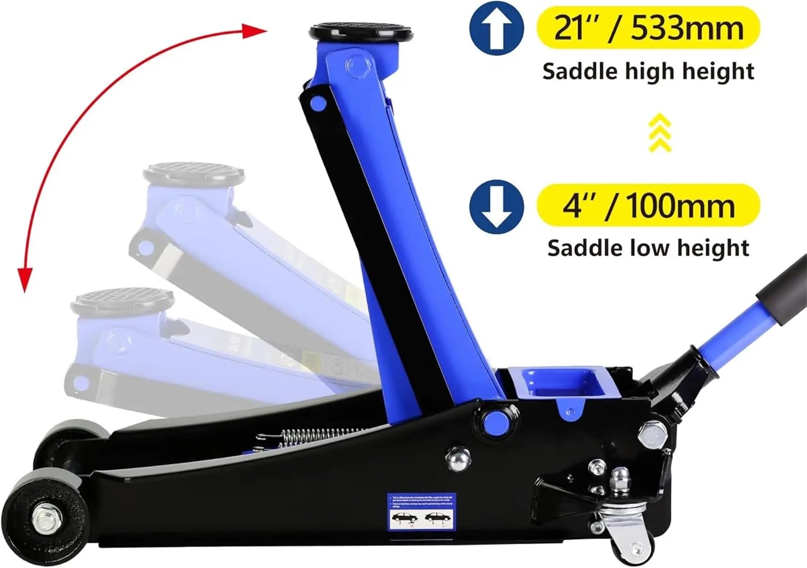 Podnośnik podłogowy 4 tonowy niskoprofilowy podnośnik podłogowy samochodowy podnośnik hydrauliczny z podwójnym tłokiem zakres podnoszenia 10 cm - 53 cm (czerwony)