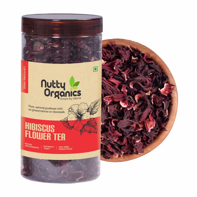 Image of Nutty Organics Hibiscus Tea | Supports Heart Health, Detox & Skin Glow | Herbal Caffeine-Free Infusion | 100g (100 Cups)