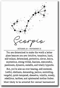 GEORHJ Canvas Painting Wall Mural Print Scorpio Zodiac Sign Trendy Art Print Sarcastic Adult Humor Wall for Bedroom Decor Modern Art Decoration for Living Room Bedroom and Office 8x12inch