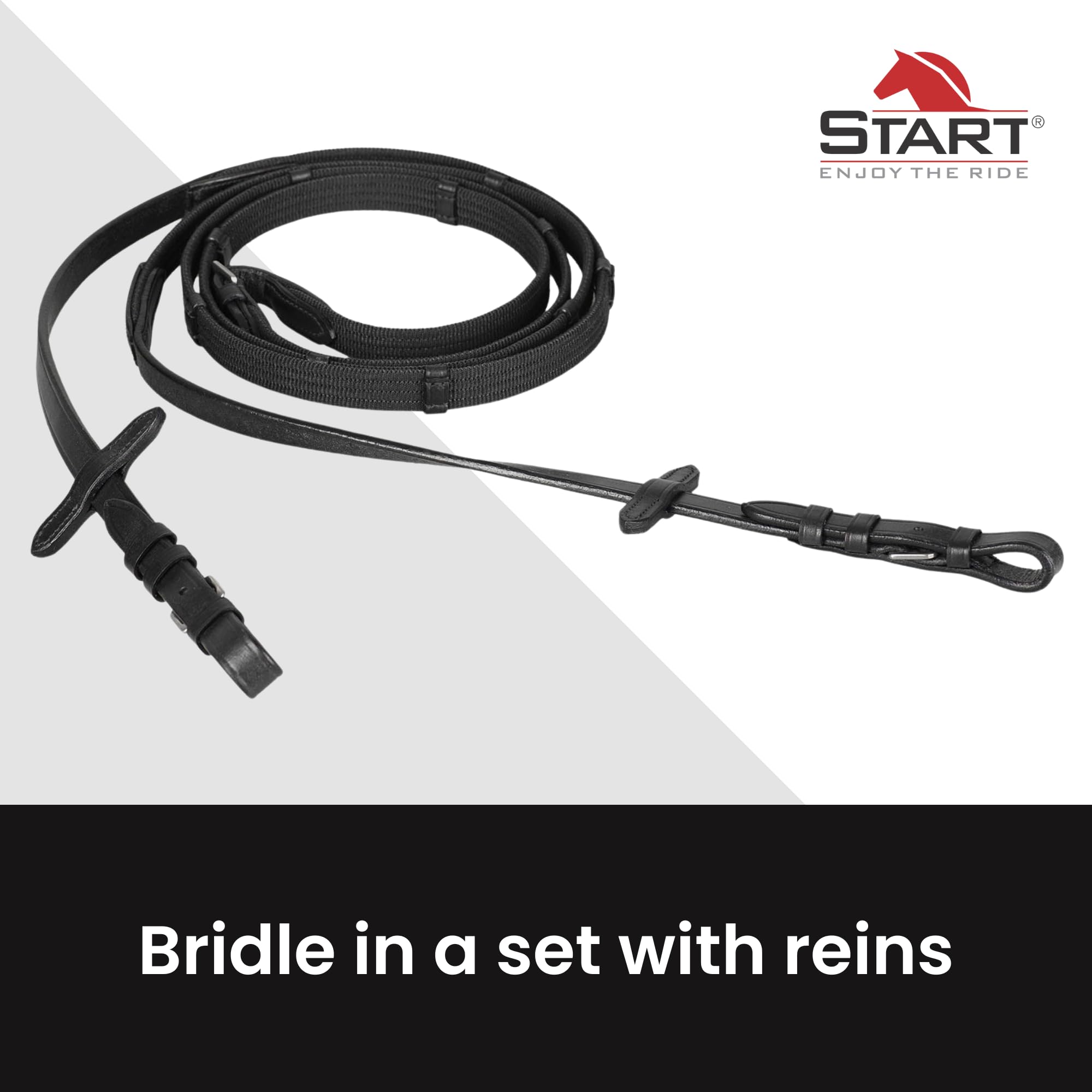 Start Diamond Trense Pferd Leder mit Zügel – Zaumzeug mit englisch kombiniertem Reithalfter – Trensenzaum für Pony, Vollblut & Warmblut (Schwarz, Cob (Vollblut))