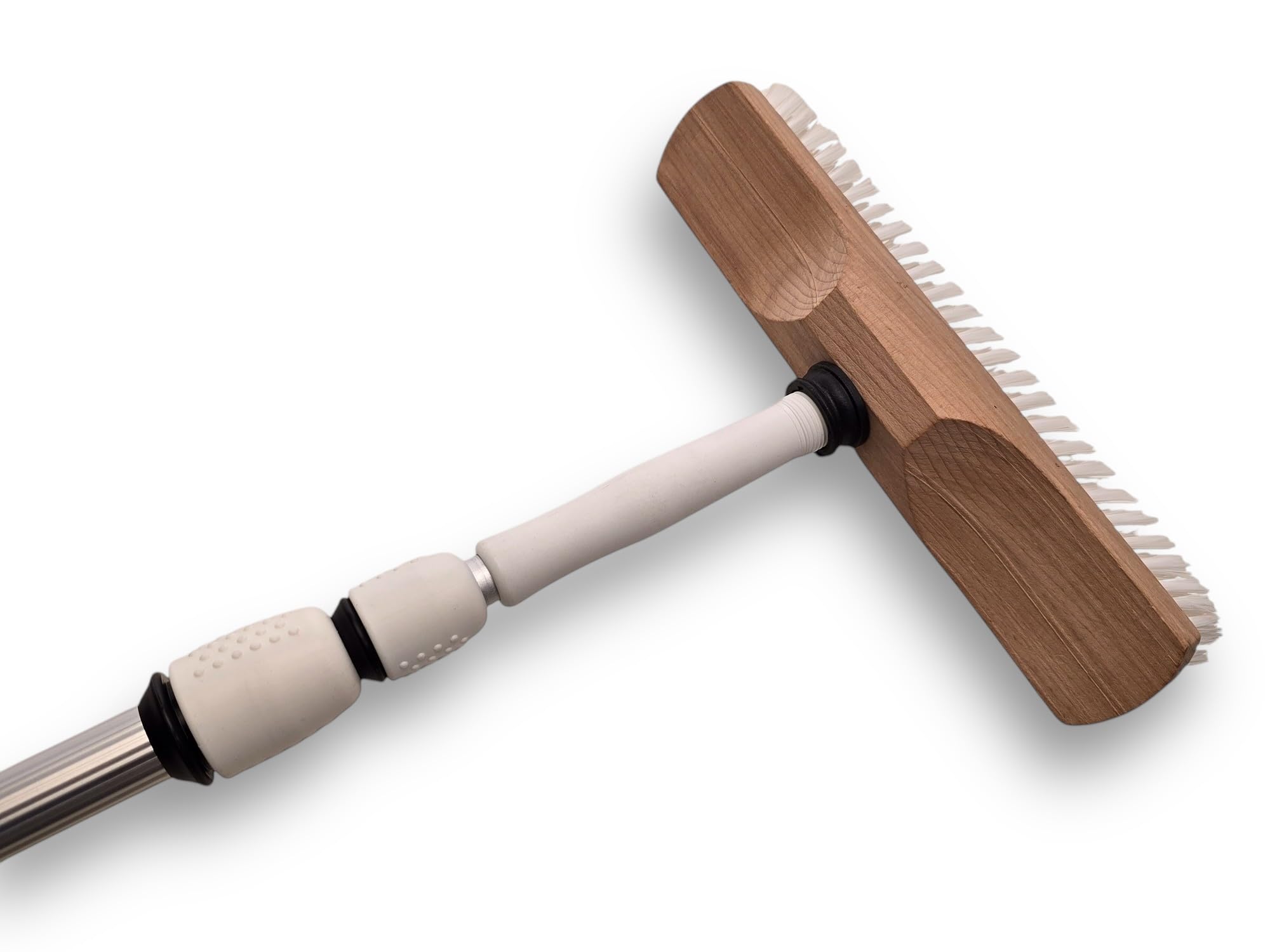 Cepillo telescópico 5,50 m | 2 cepillos fregadores | Cerdas de rilsan y sintéticas | para techos y Paneles solares | Montura de Madera | Mango de Aluminio | Kibros 21722819KITGM | Cepillo de lavado de puente Rilsan sintético, mango telescópico 5,50 m alum