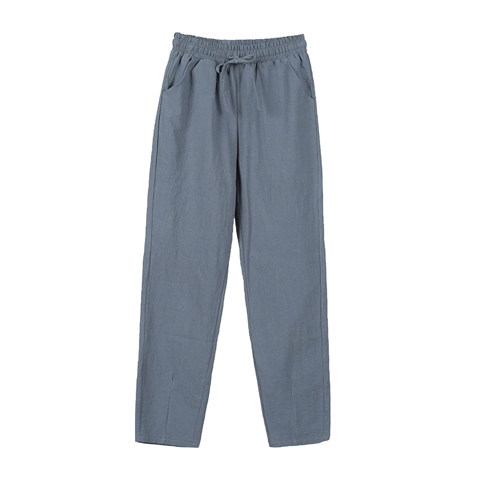 Maiyifu-GJ Womens Cotton Linen Pants Casual Elastic High Waisted Beach Pant Drawstring Tie Loose Trousers with Pockets
