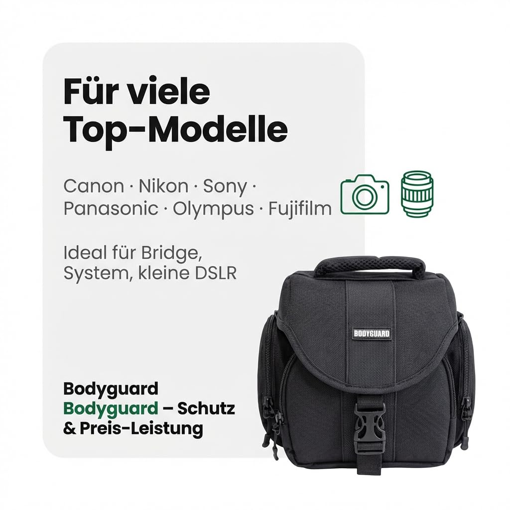 Bodyguard Borsa Fotografica per Bridge, Mirrorless e Piccole DSLR fotocamere, adatta a Panasonic FZ82, FZ1000, Sony HX400V, Nikon B500, B600, B700, Canon EOS M50, M100, Sony Alpha 6000, XL