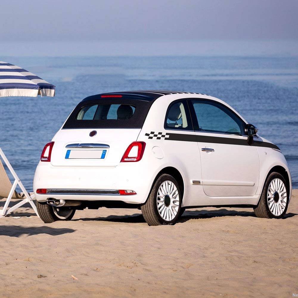 4R Quattroerre.it Kit compatible avec Fiat 500 bandes adhésives à carreaux rouges pour flancs