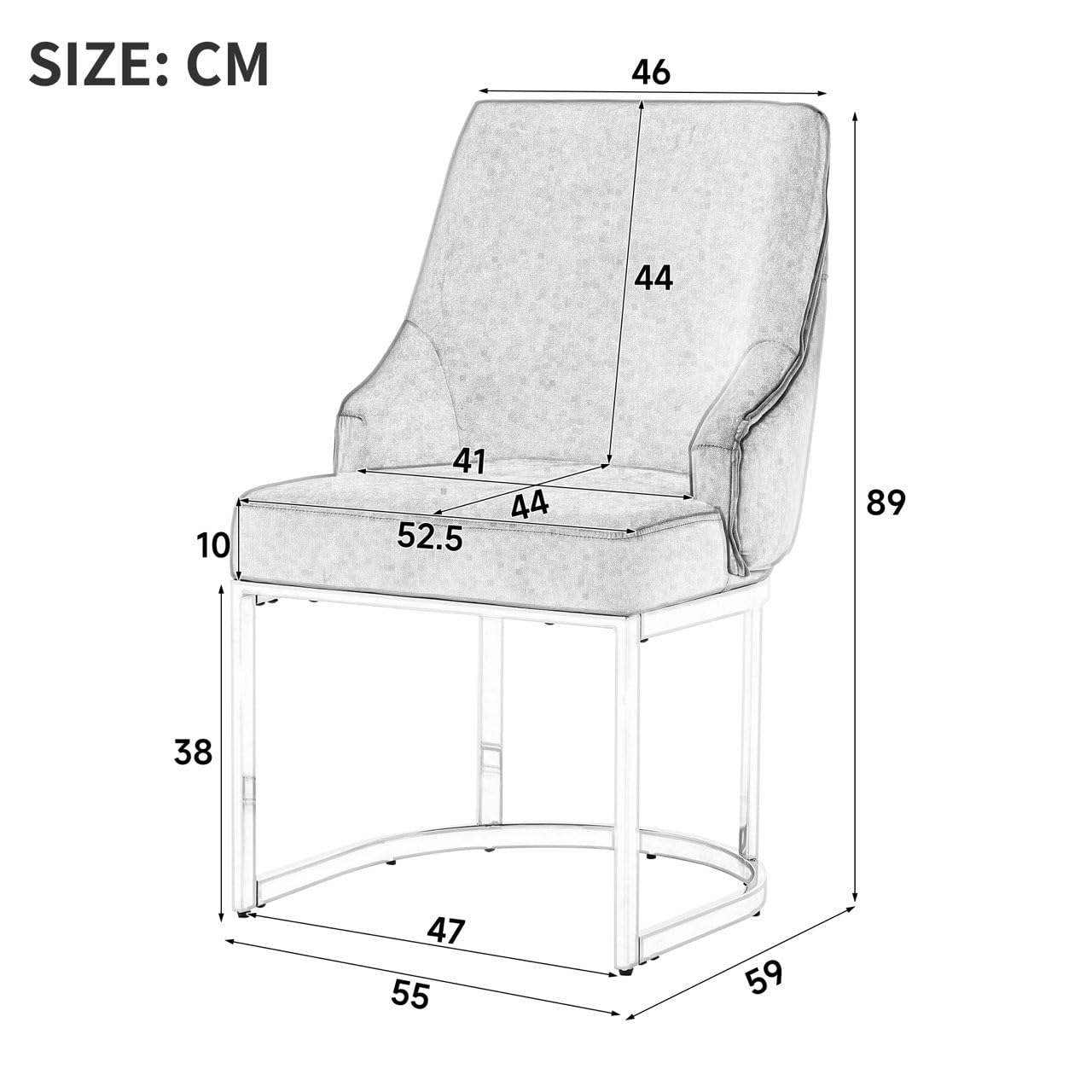 Set di 2 sedie da pranzo in velluto grigio con gambe in metallo argentato, moderne