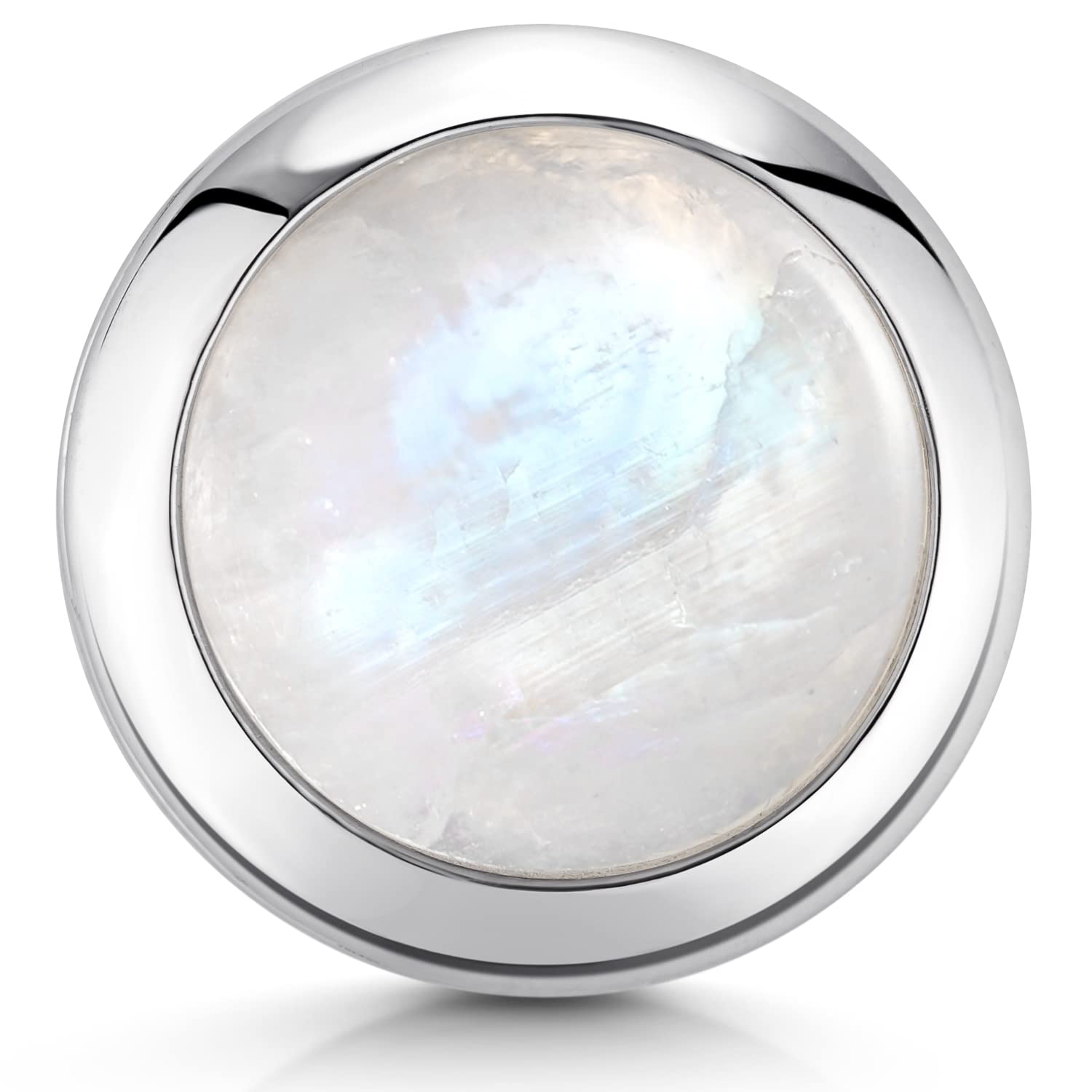 MATERIA by Matthias WagnerLarge Moonstone Pendant Round 925 Sterling Silver with Chain, Sterling Silver, Moonstone