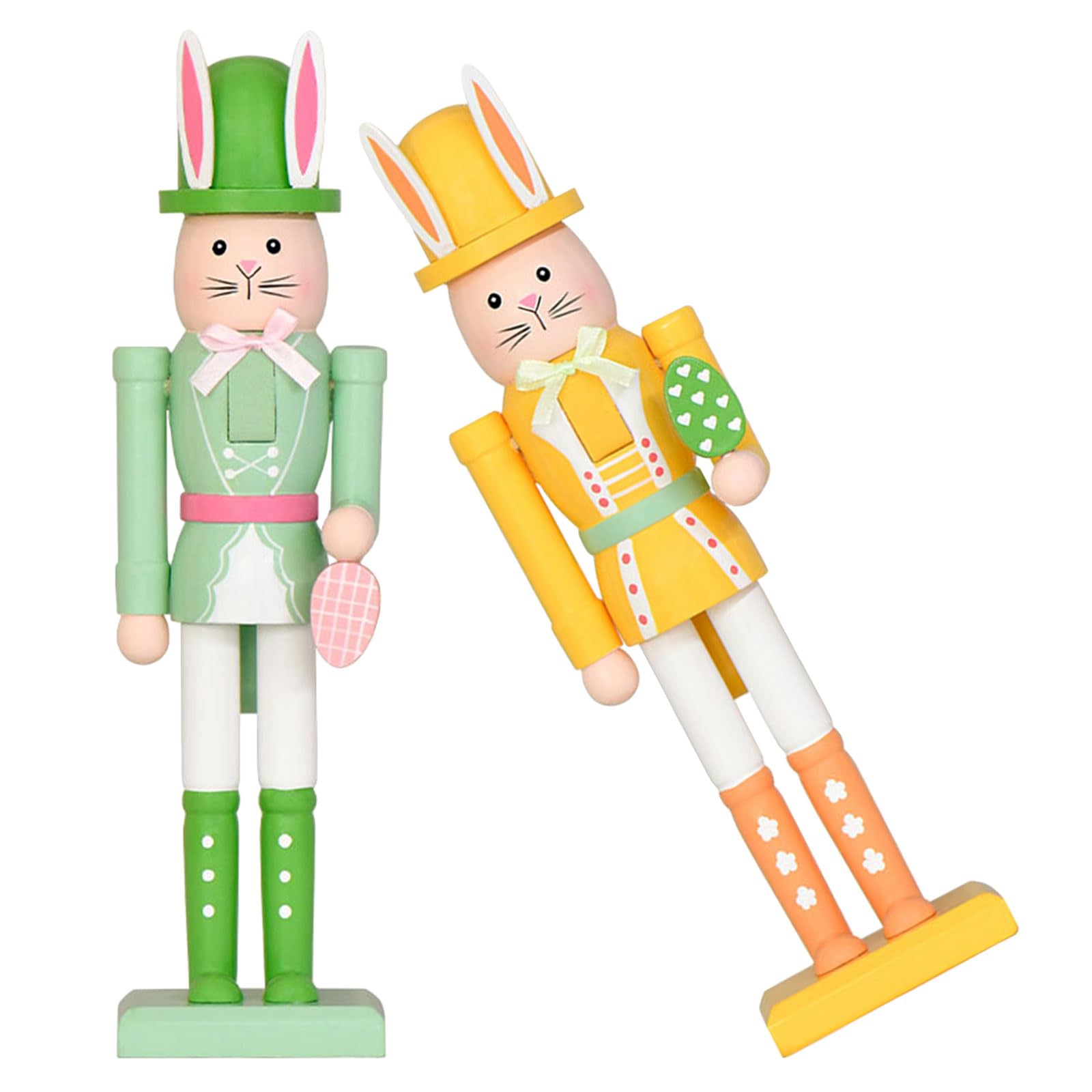 Decorazioni Pasquali Coniglietto Legno 2 Pezzi, Statuine Schiaccianoci Coniglio Primaverili per Centrotavola Casa e Ufficio, Ornamenti Tavola Pasqua Interattivi e Resistenti