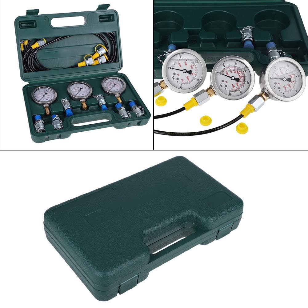 Kit de manómetro de prueba hidráulica, comprobador hidráulico digital profesional, con 6 accesorios de medición de presión, 3 manómetros hidráulicos y tubos de medición de presión, para excavadoras