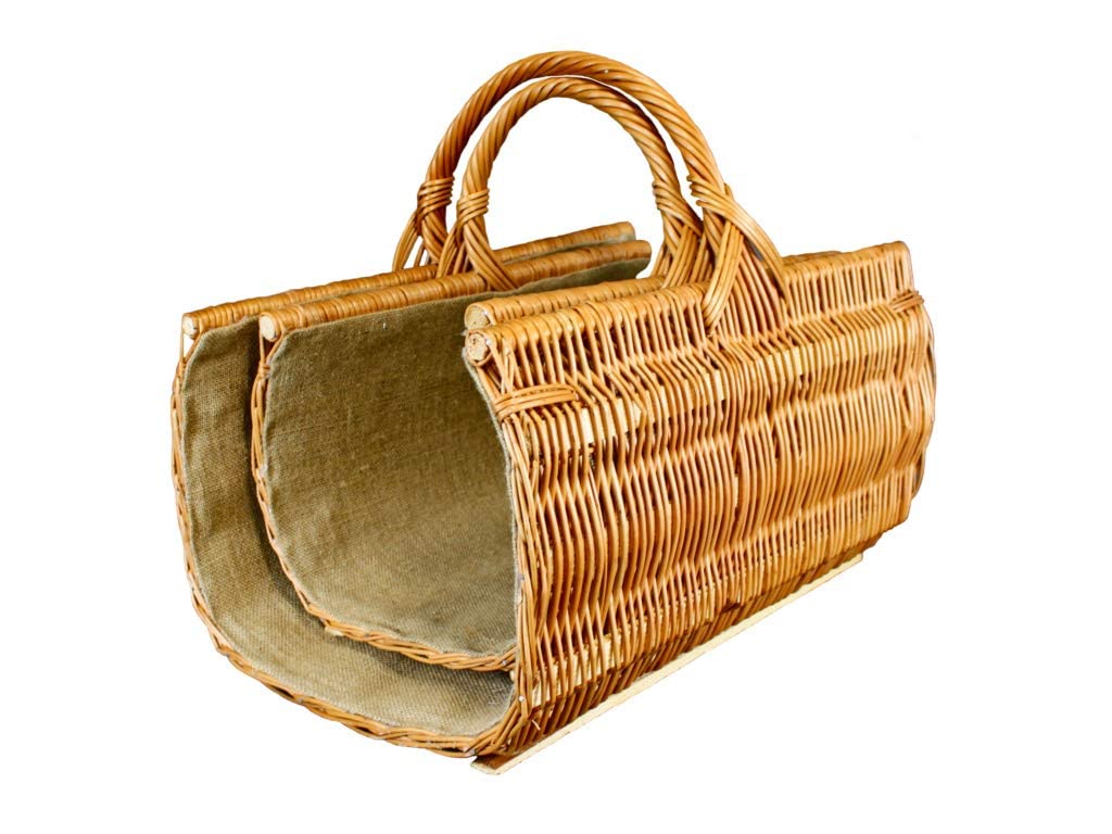Panier en osier, panier en bois, panier de cheminée en osier naturel, cousu avec du jute (L) 50 x (B) 36 x (H) 29/43 cm