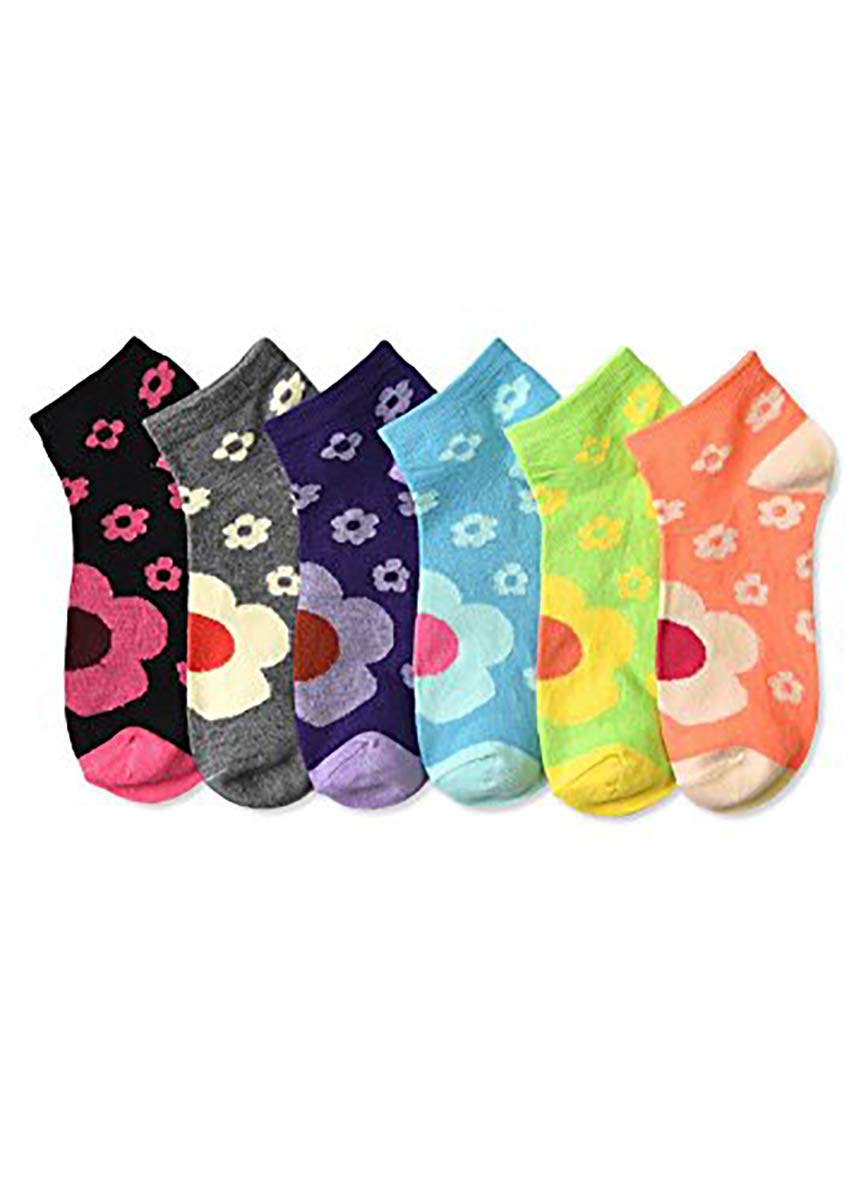 ToBeInStyle Pack of 6 Printed &amp; Solid Low Cut Ankle Socks - Kid’s &amp; Adults