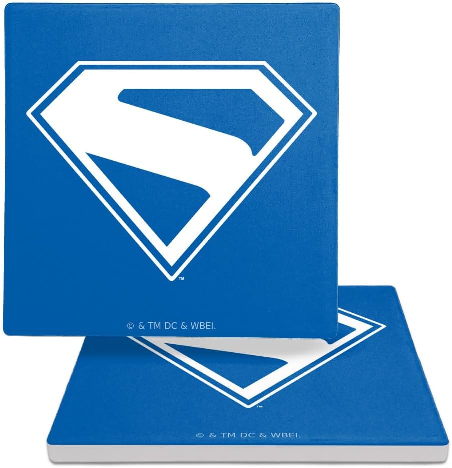 GRAPHICS & MORE Superman 2025 New Logo White Square Ceramic Coasters, Set of 2, 3.9" Ceramic Stone & Cork Base, Drink Coaster for Tabletop Protection