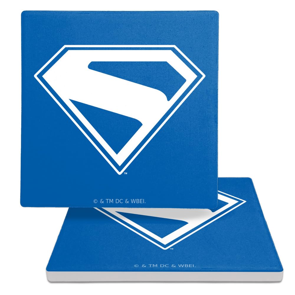 GRAPHICS & MORE Superman 2025 New Logo White Square Ceramic Coasters, Set of 2, 3.9" Ceramic Stone & Cork Base, Drink Coaster for Tabletop Protection