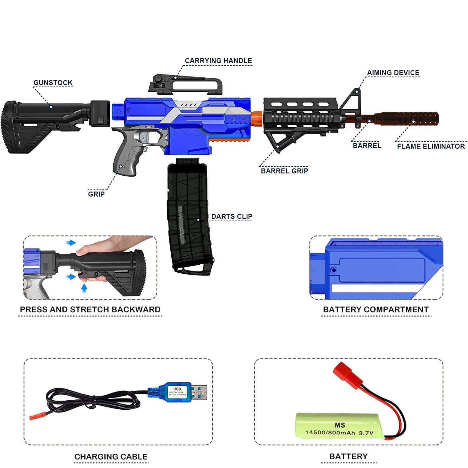 Pistolets Jouets Enfant, Jouet Blaster En Mousse Avec 2 Chargeurs Et 60