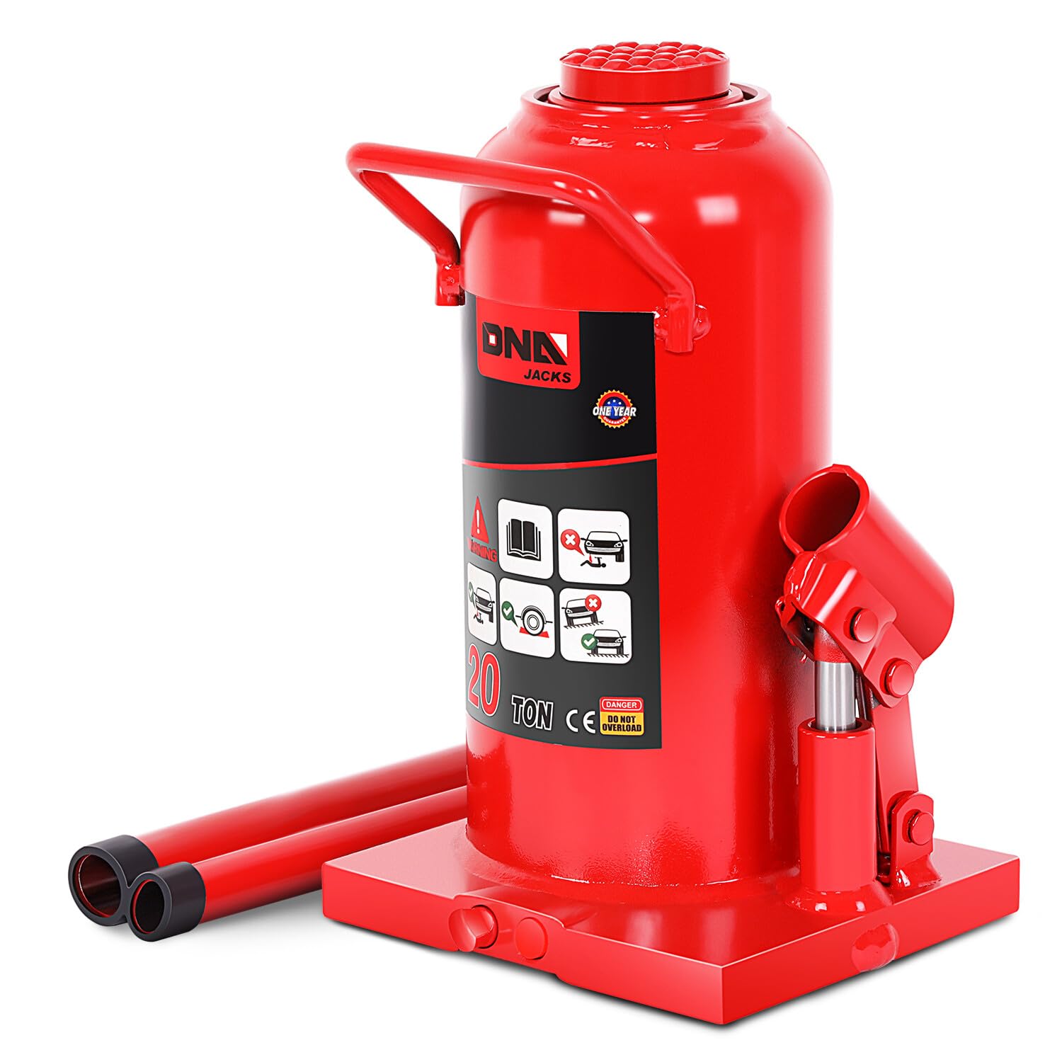 DNA Motoring 20 tons / 40000 lbs Lifting Automotive Welded Hydraulic Bottle Jack for Repair Vehicle, Pickup, Truck, w/Manual Handle, Red,TOOLS-00362