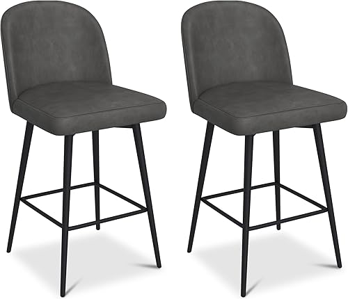 Miniatura 10 de Juego de 2 taburetes de bar tapizados giratorios de 360 de altura de mostrador con respaldo y patas de metal, taburetes de bar de isla de cocina,