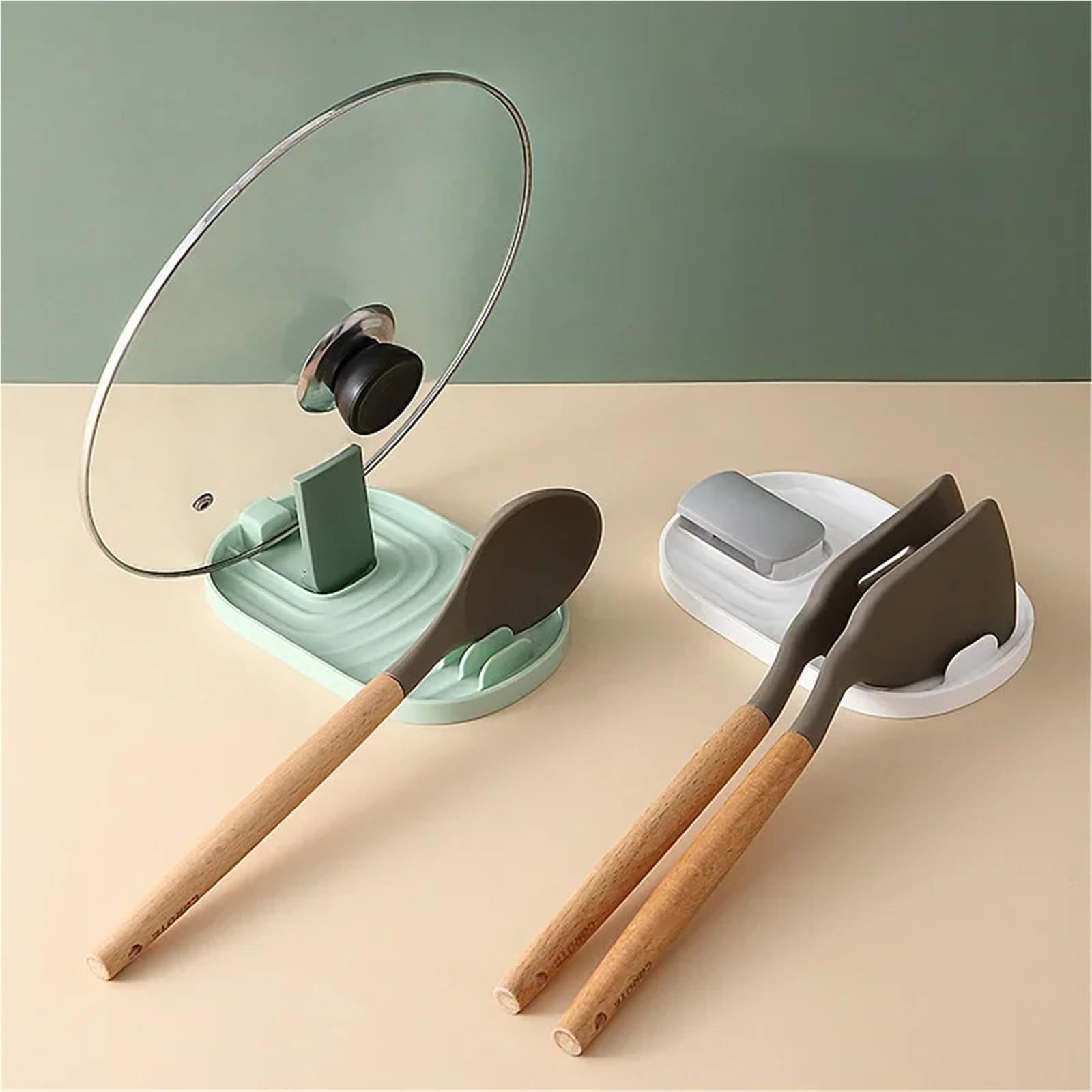 2 stücke Multifunktions Schöpfkelle Löffel Rest Halter Utensil Organizer Spachtel Racks Topf Deckel Lagerung Pad Küche Regal Kunststoff für Kochlöffel, Schöpfkellen(Pink)
