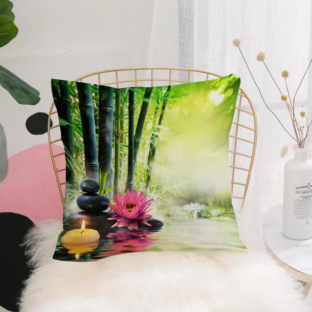 HYOSXW Cushion Cover,Throw Pillow Case Home Decorative for Living Room Bedroom Sofa Chair 16X16 Inch,Bamboo Lotus Spa for Oriental Japanese Asian Zen Meditation Flower,Pillowcase 40X40cm