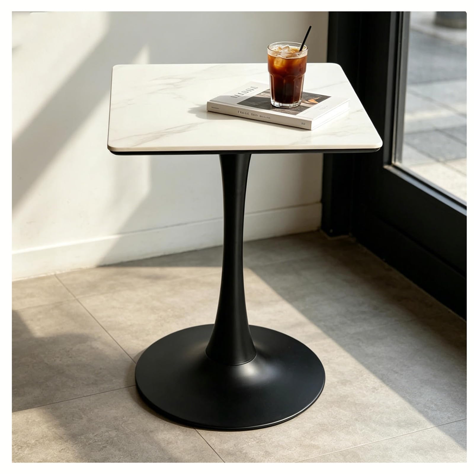 JHAISMAO Modern Round Tulip Dining Table For 2-4 Person, Bistro Marble Top Kitchen Table With Easy Assembly, No Wobble, Stable Sturdy Metal Frame, 31.2” Diameter(Size:60x60x75cm,Color:white)