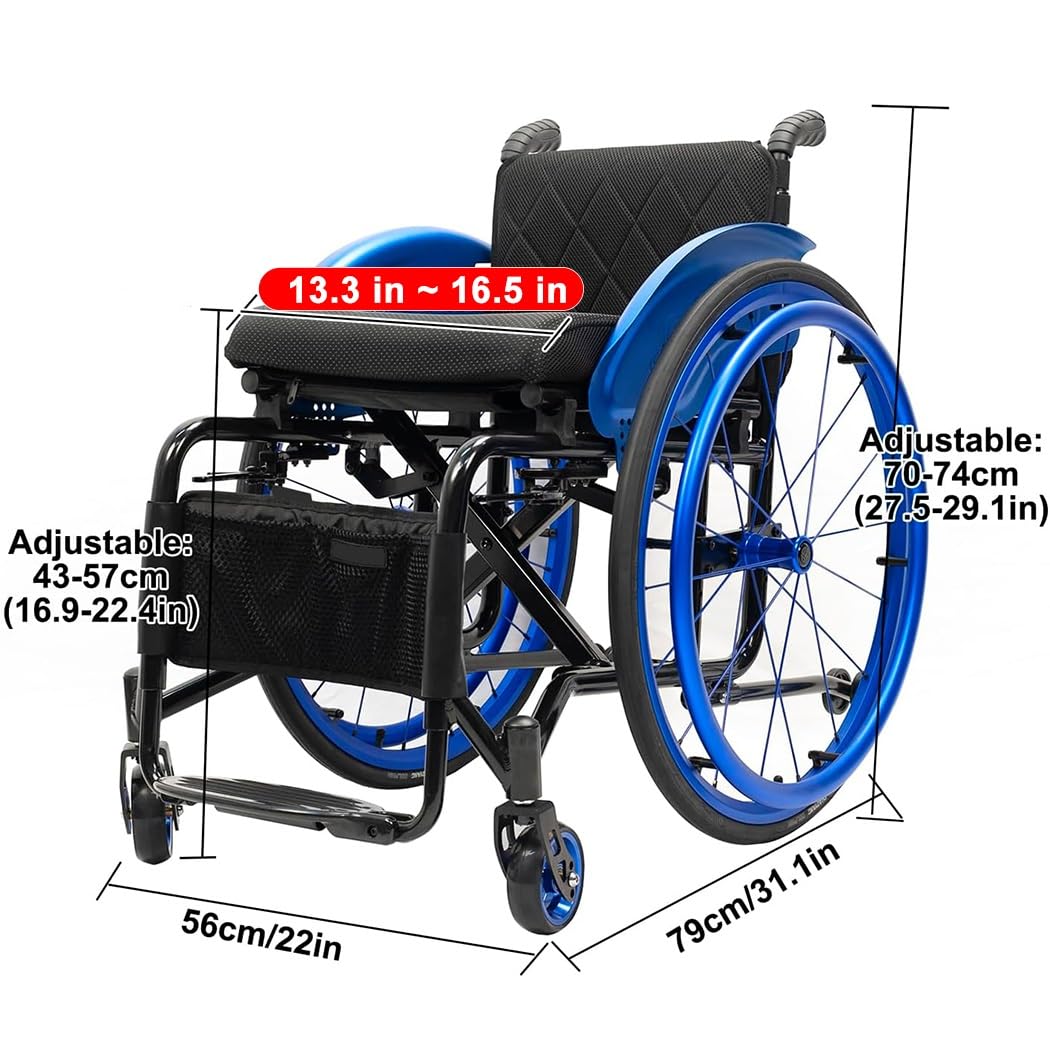 Silla De Ruedas Plegable Ligera Y Autopropulsada - Sillas Ruedas Deportivos Todoterreno - Reposapiés Plegable - Sillas Ruedas para Exteriores, Hogar Y Viajes(Orange-1,16.5" Seat Width)