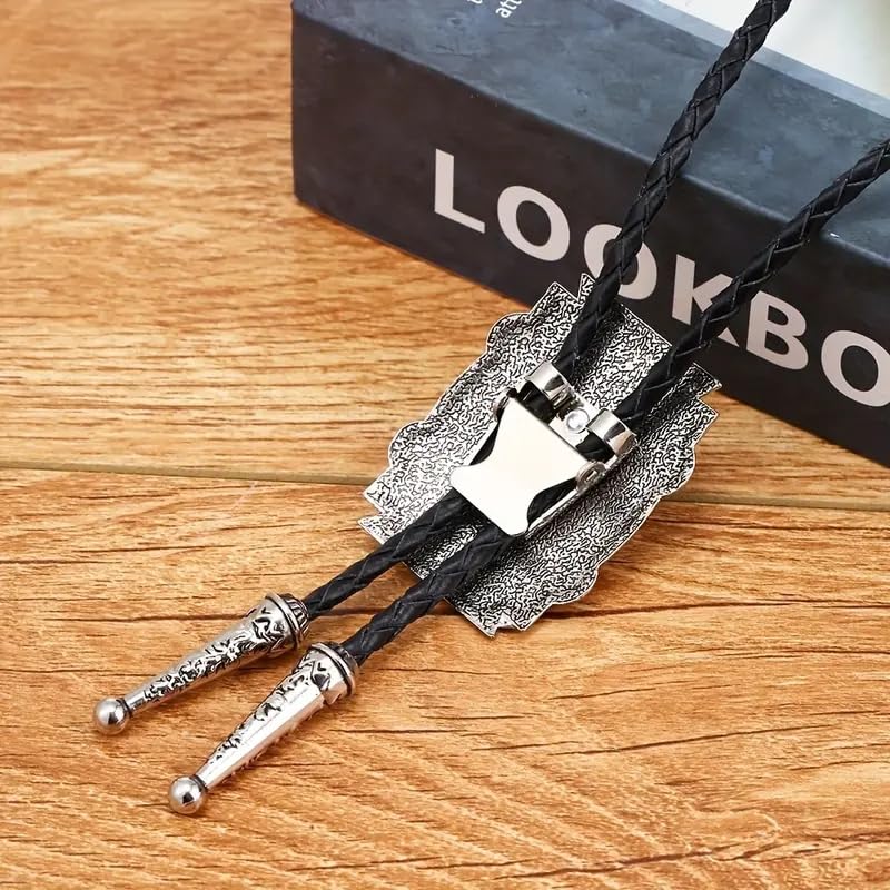 Image of HUABOLA CALYN Native American Bolo tie Rodeo Cowboy Leather Necktie Western Bolo ties for Men Women Necktie for Concert Fans